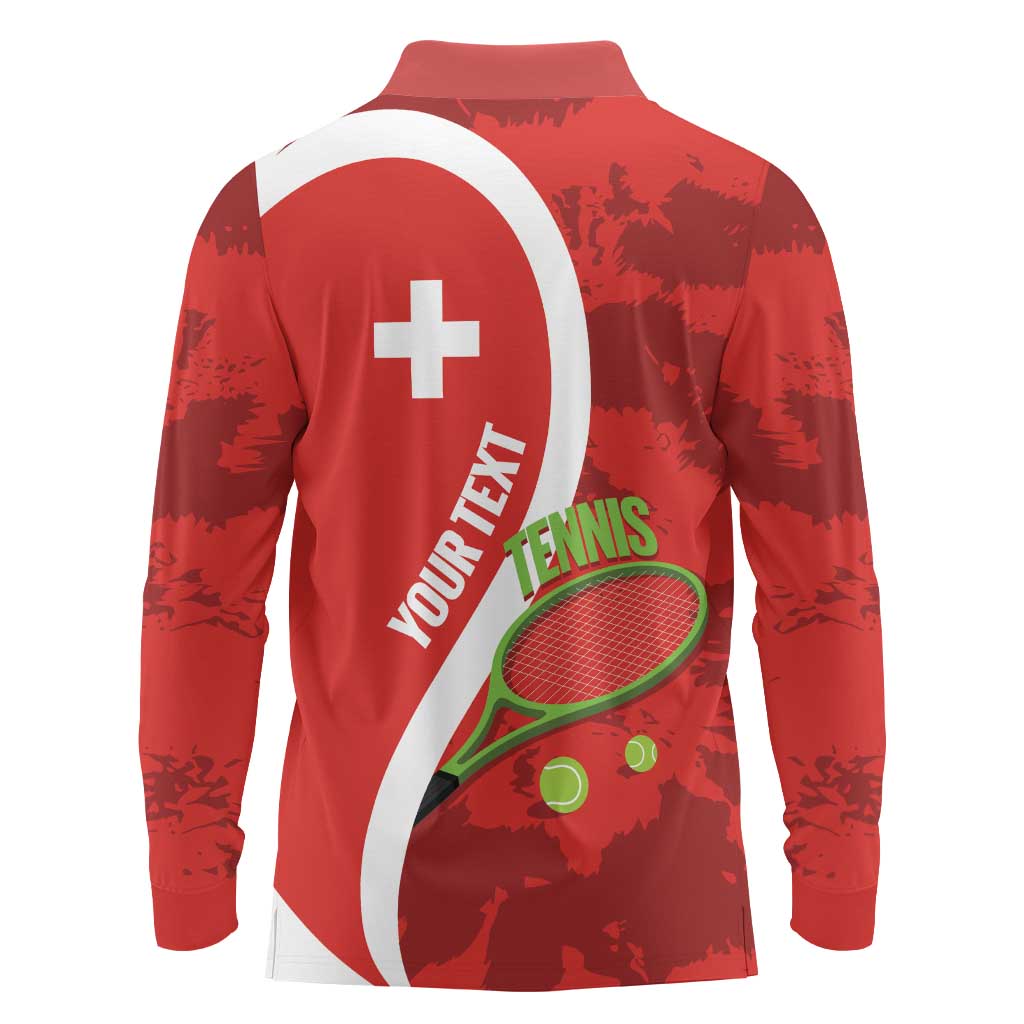 Personalised Switzerland Tennis Long Sleeve Polo Shirt Swiss Born To Play - Wonder Print Shop