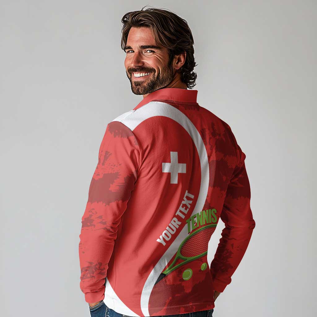 Personalised Switzerland Tennis Long Sleeve Polo Shirt Swiss Born To Play - Wonder Print Shop
