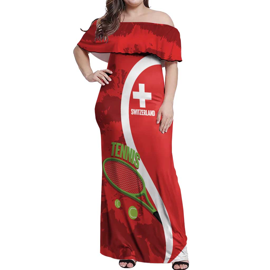 Personalised Switzerland Tennis Off Shoulder Maxi Dress Swiss Born To Play - Wonder Print Shop