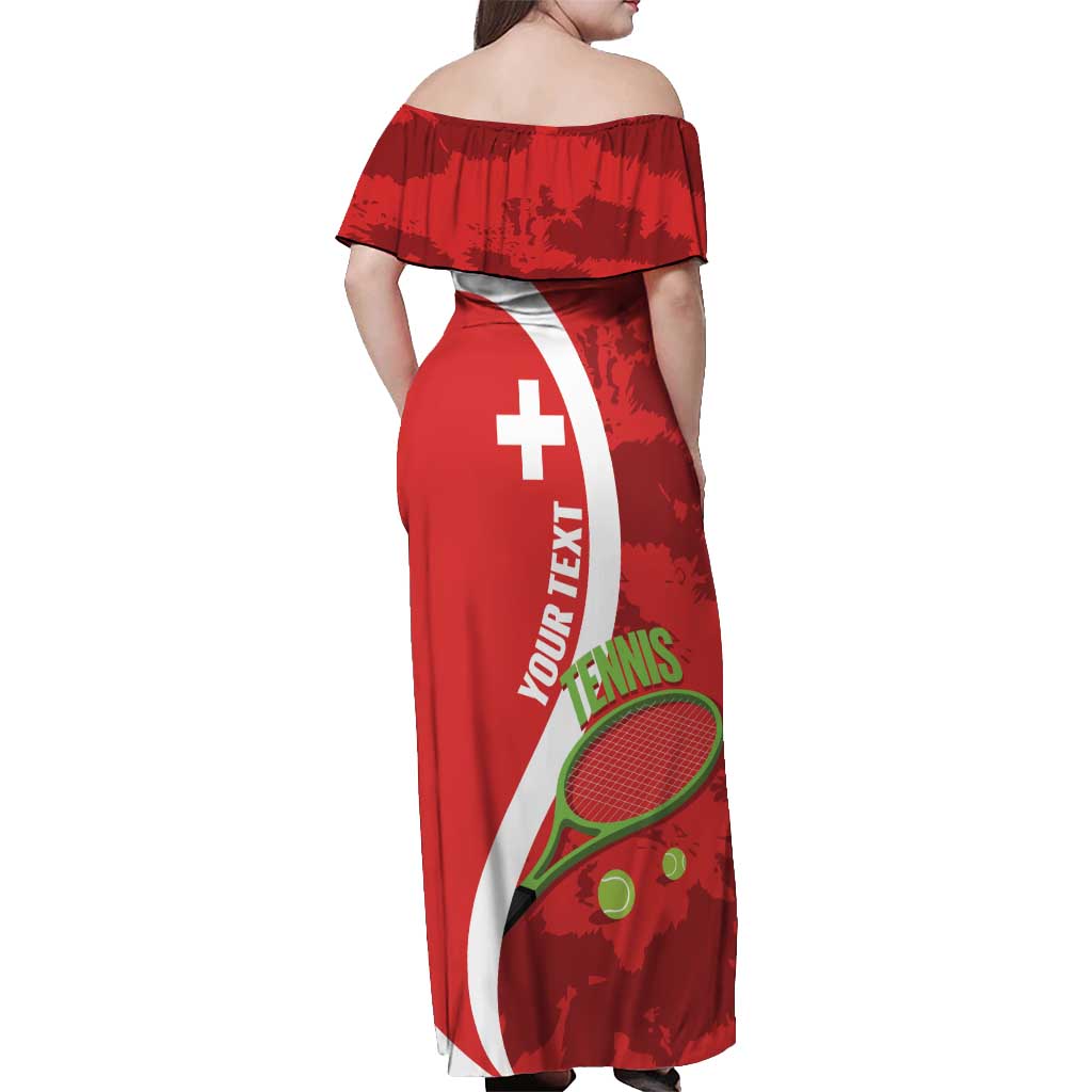 Personalised Switzerland Tennis Off Shoulder Maxi Dress Swiss Born To Play - Wonder Print Shop