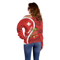 Personalised Switzerland Tennis Off Shoulder Sweater Swiss Born To Play - Wonder Print Shop