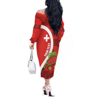 Personalised Switzerland Tennis Off The Shoulder Long Sleeve Dress Swiss Born To Play - Wonder Print Shop