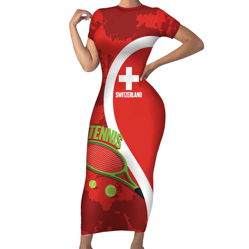 Personalised Switzerland Tennis Short Sleeve Bodycon Dress Swiss Born To Play - Wonder Print Shop