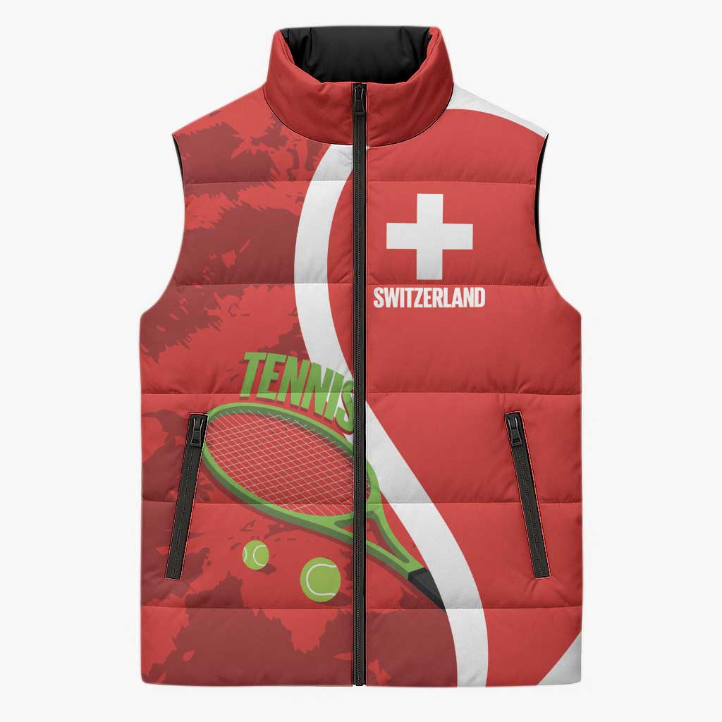 Personalised Switzerland Tennis Sleeveless Puffer Jacket Swiss Born To Play - Wonder Print Shop