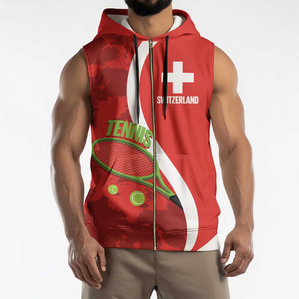 Personalised Switzerland Tennis Sleeveless Zip Hoodie Swiss Born To Play - Wonder Print Shop