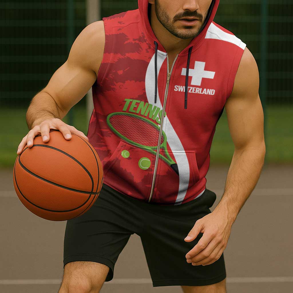 Personalised Switzerland Tennis Sleeveless Zip Hoodie Swiss Born To Play - Wonder Print Shop
