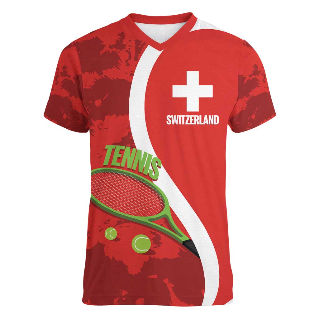 Personalised Switzerland Tennis Women V-Neck T-Shirt Swiss Born To Play - Wonder Print Shop