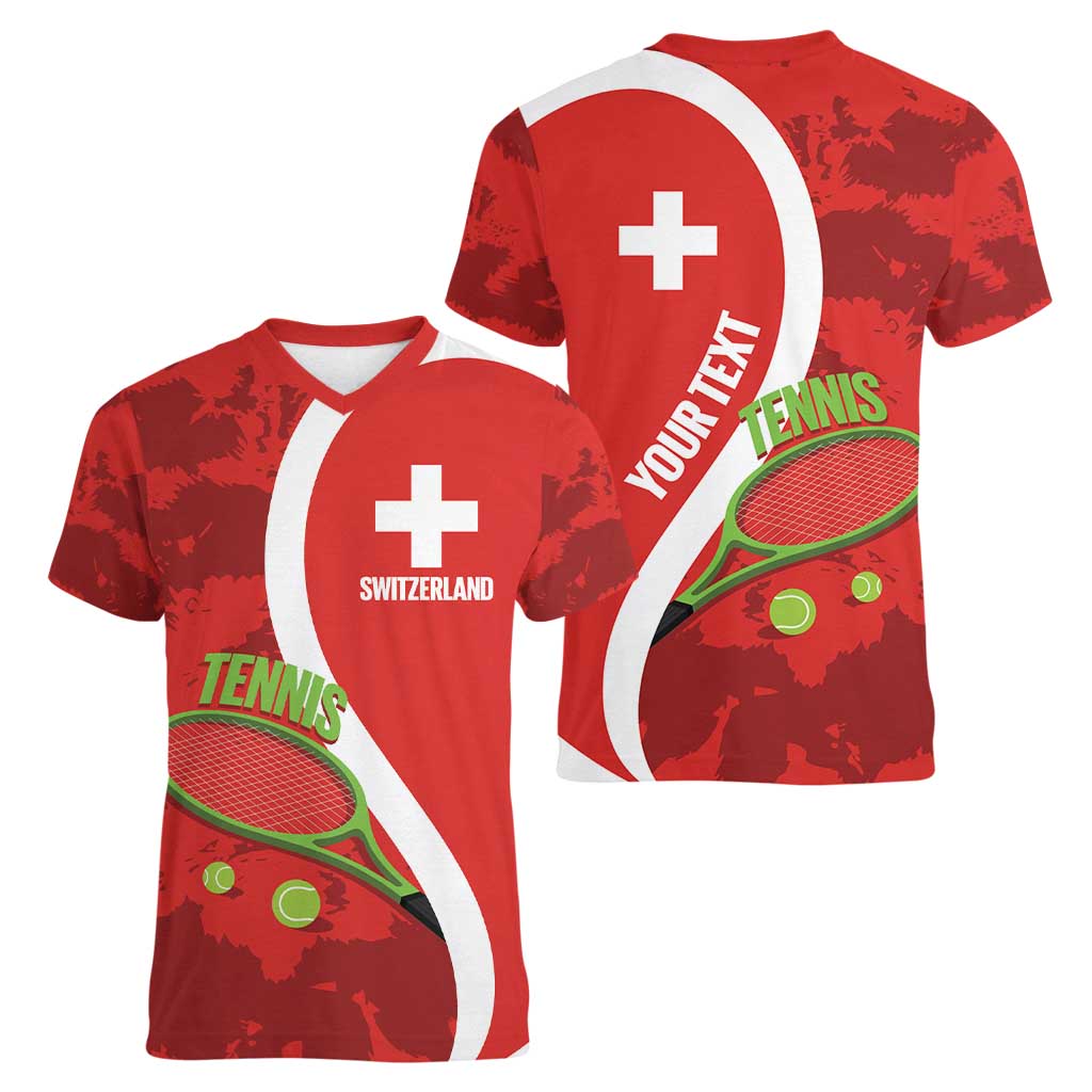 Personalised Switzerland Tennis Women V-Neck T-Shirt Swiss Born To Play - Wonder Print Shop