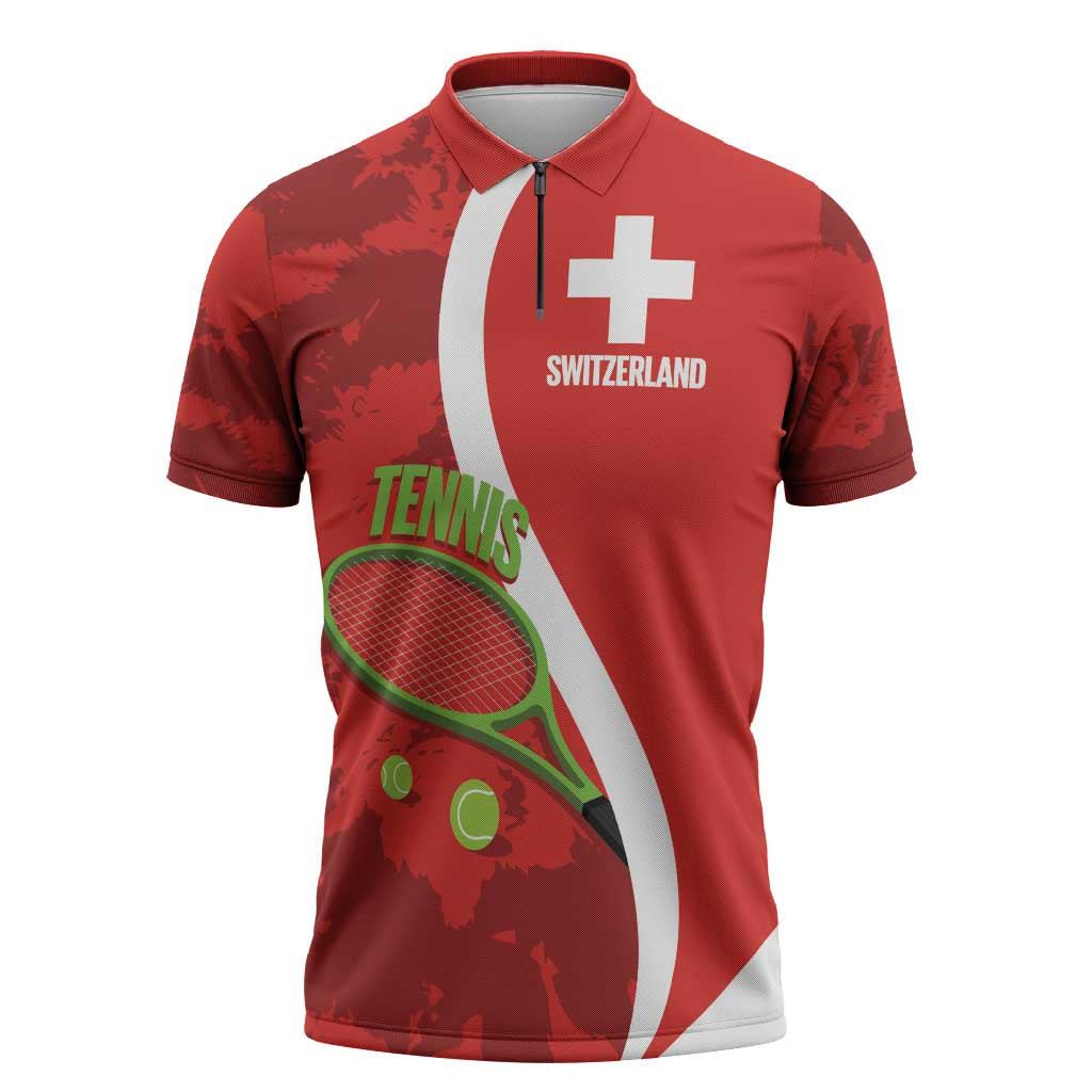 Personalised Switzerland Tennis Zipper Polo Shirt Swiss Born To Play - Wonder Print Shop