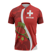 Personalised Switzerland Tennis Zipper Polo Shirt Swiss Born To Play - Wonder Print Shop