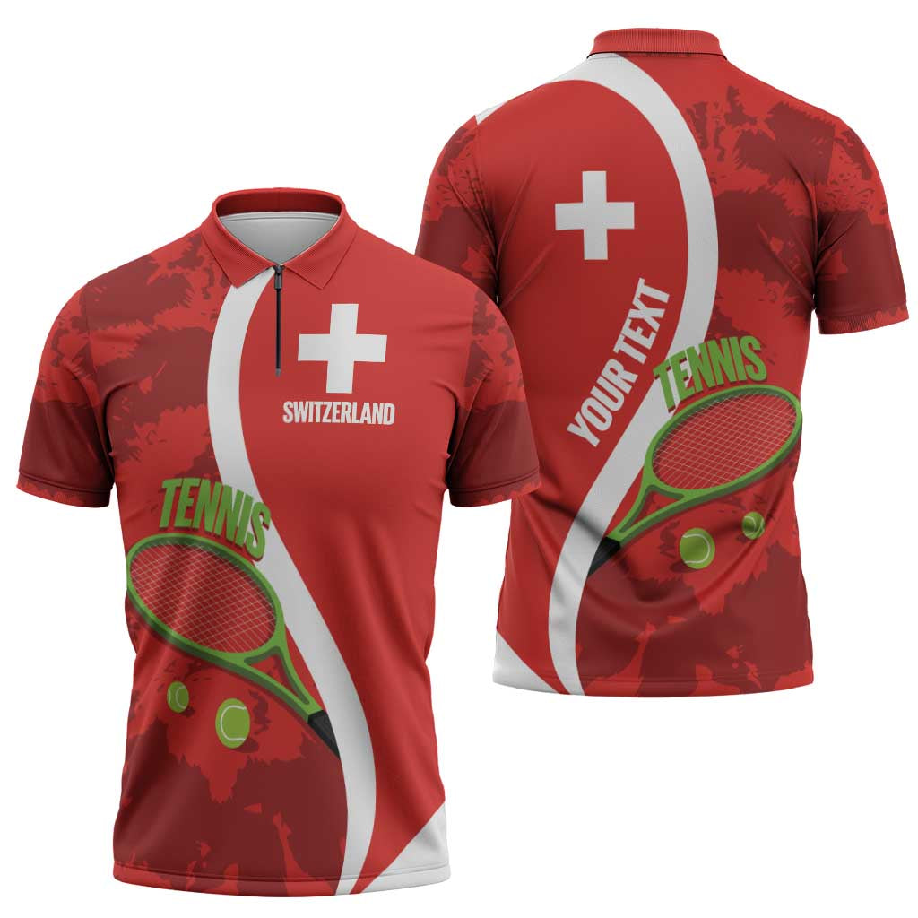 Personalised Switzerland Tennis Zipper Polo Shirt Swiss Born To Play - Wonder Print Shop