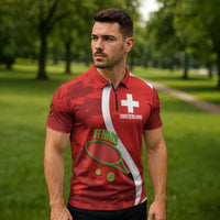Personalised Switzerland Tennis Zipper Polo Shirt Swiss Born To Play - Wonder Print Shop