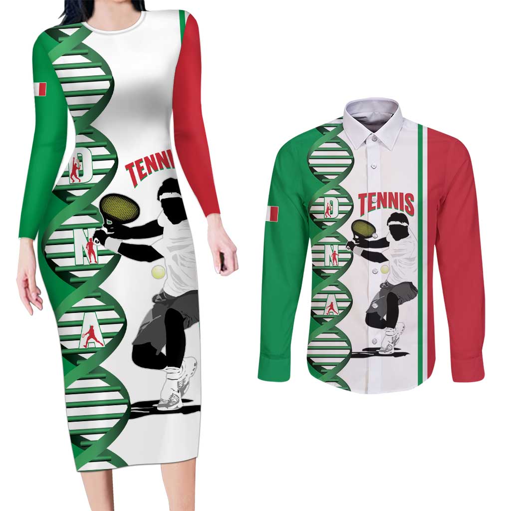 Personalised Italy Tennis Couples Matching Long Sleeve Bodycon Dress and Long Sleeve Button Shirt Its In My DNA - Wonder Print Shop