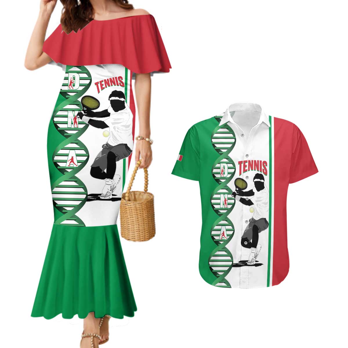Personalised Italy Tennis Couples Matching Mermaid Dress and Hawaiian Shirt Its In My DNA - Wonder Print Shop