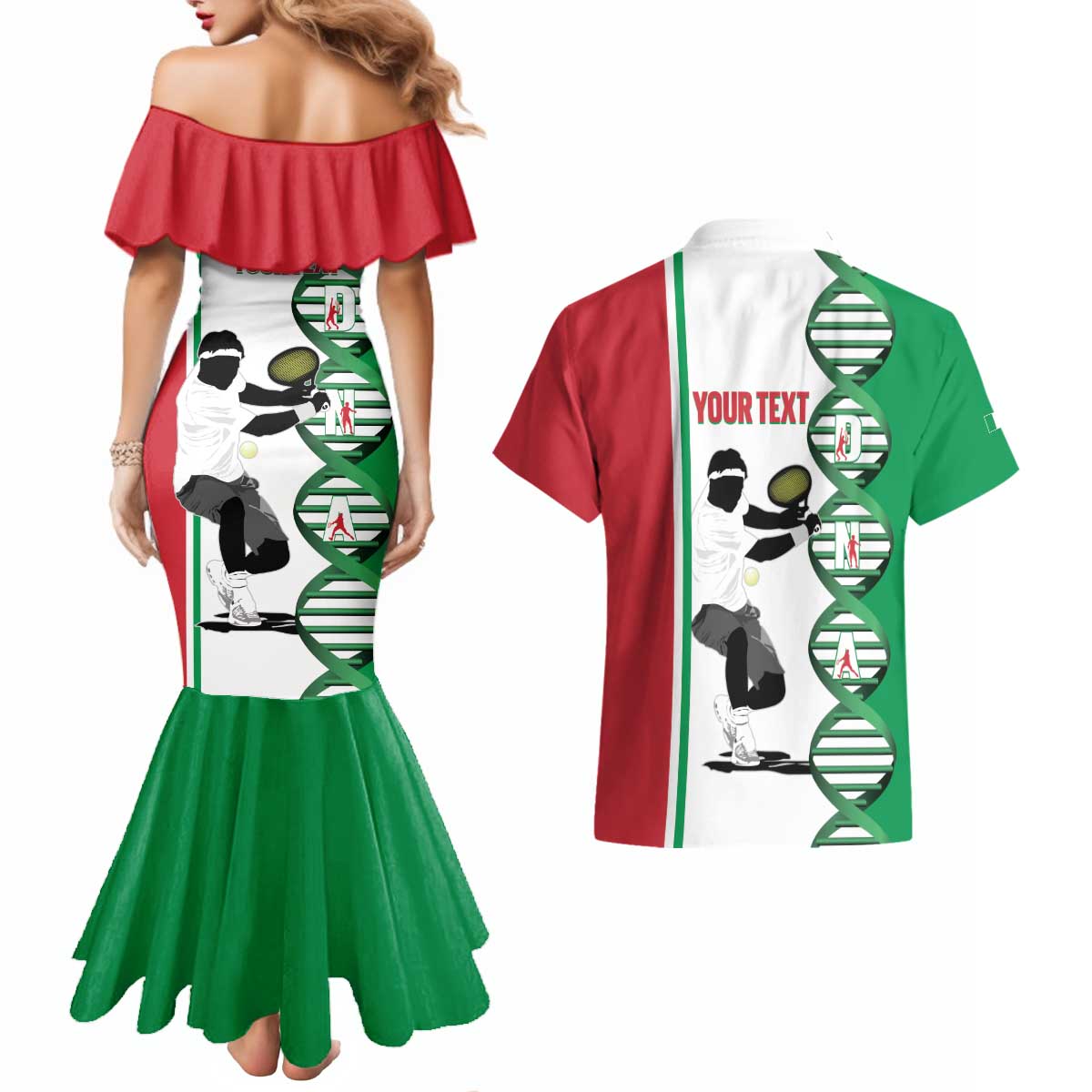 Personalised Italy Tennis Couples Matching Mermaid Dress and Hawaiian Shirt Its In My DNA - Wonder Print Shop