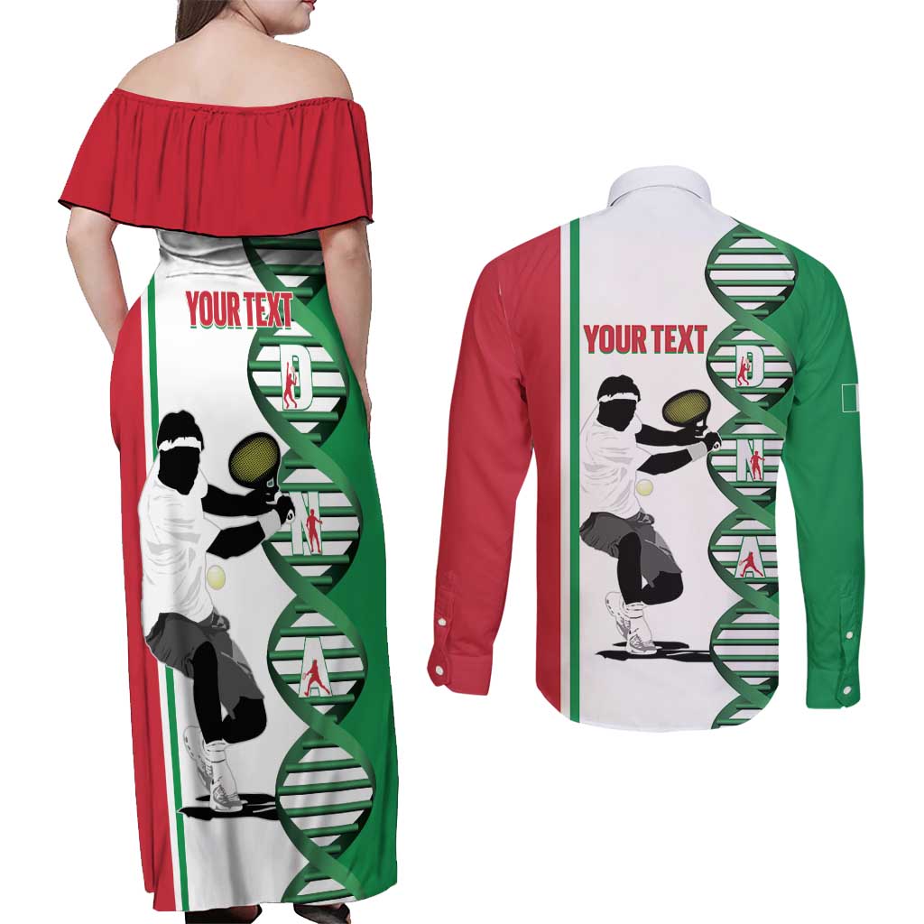 Personalised Italy Tennis Couples Matching Off Shoulder Maxi Dress and Long Sleeve Button Shirt Its In My DNA - Wonder Print Shop