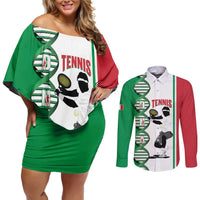 Personalised Italy Tennis Couples Matching Off Shoulder Short Dress and Long Sleeve Button Shirt Its In My DNA - Wonder Print Shop