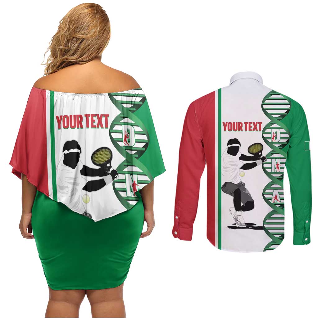 Personalised Italy Tennis Couples Matching Off Shoulder Short Dress and Long Sleeve Button Shirt Its In My DNA - Wonder Print Shop