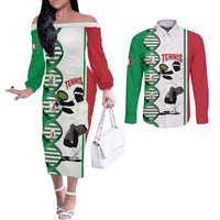 Personalised Italy Tennis Couples Matching Off The Shoulder Long Sleeve Dress and Long Sleeve Button Shirt Its In My DNA - Wonder Print Shop