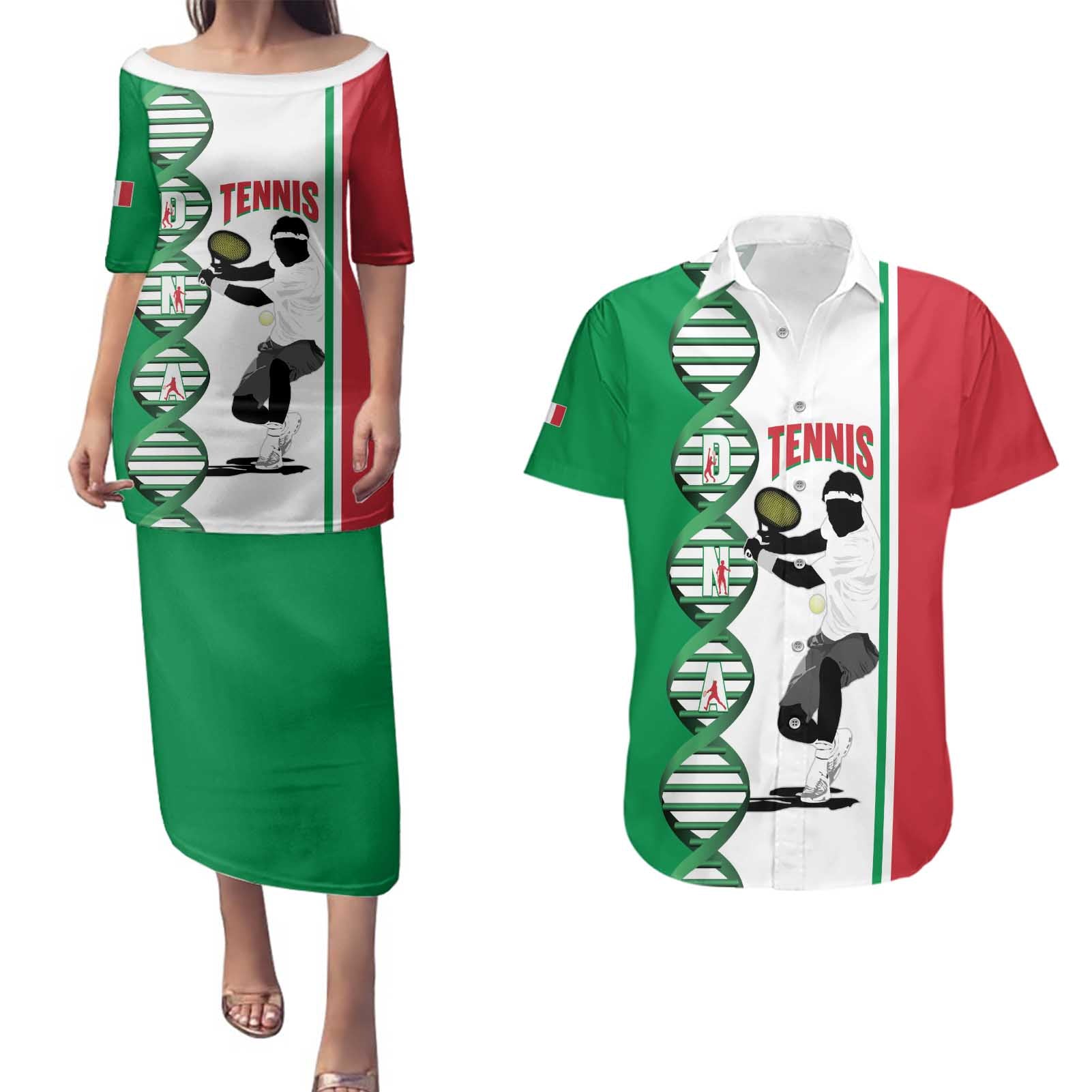 Personalised Italy Tennis Couples Matching Puletasi and Hawaiian Shirt Its In My DNA - Wonder Print Shop