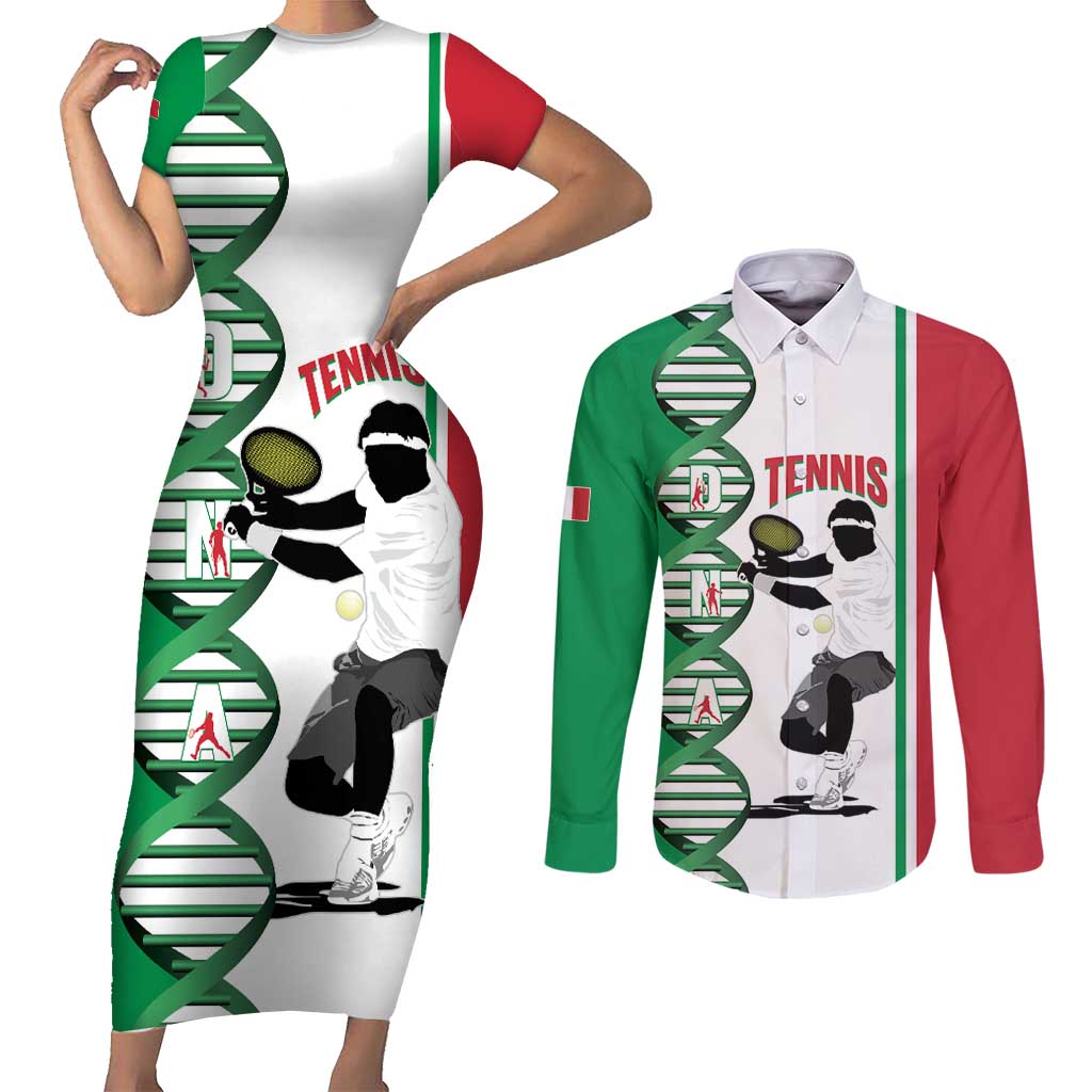 Personalised Italy Tennis Couples Matching Short Sleeve Bodycon Dress and Long Sleeve Button Shirt Its In My DNA - Wonder Print Shop