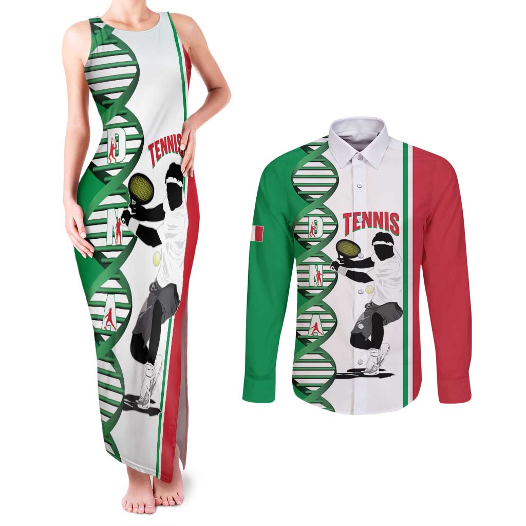 Personalised Italy Tennis Couples Matching Tank Maxi Dress and Long Sleeve Button Shirt Its In My DNA - Wonder Print Shop