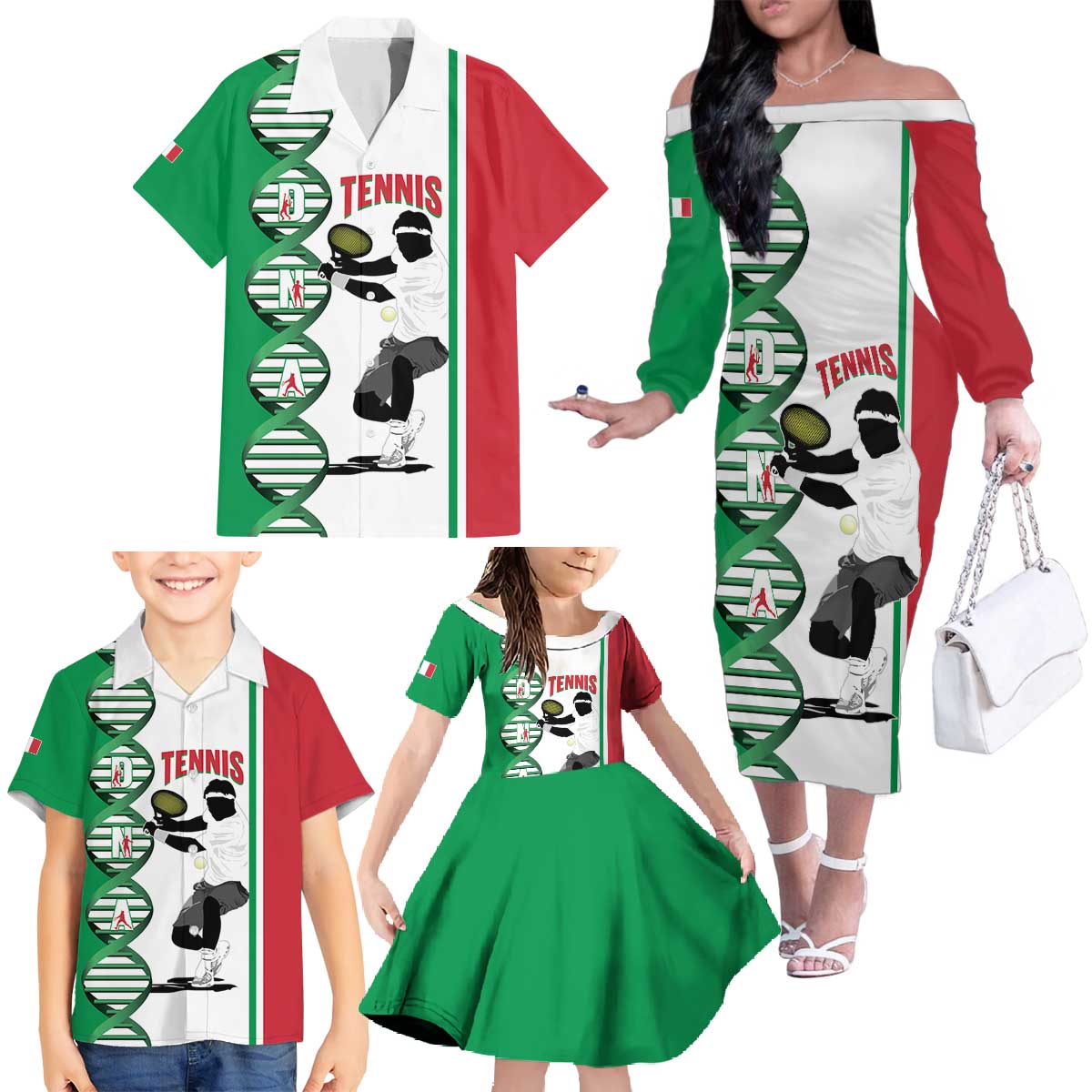 Personalised Italy Tennis Family Matching Off The Shoulder Long Sleeve Dress and Hawaiian Shirt Its In My DNA - Wonder Print Shop