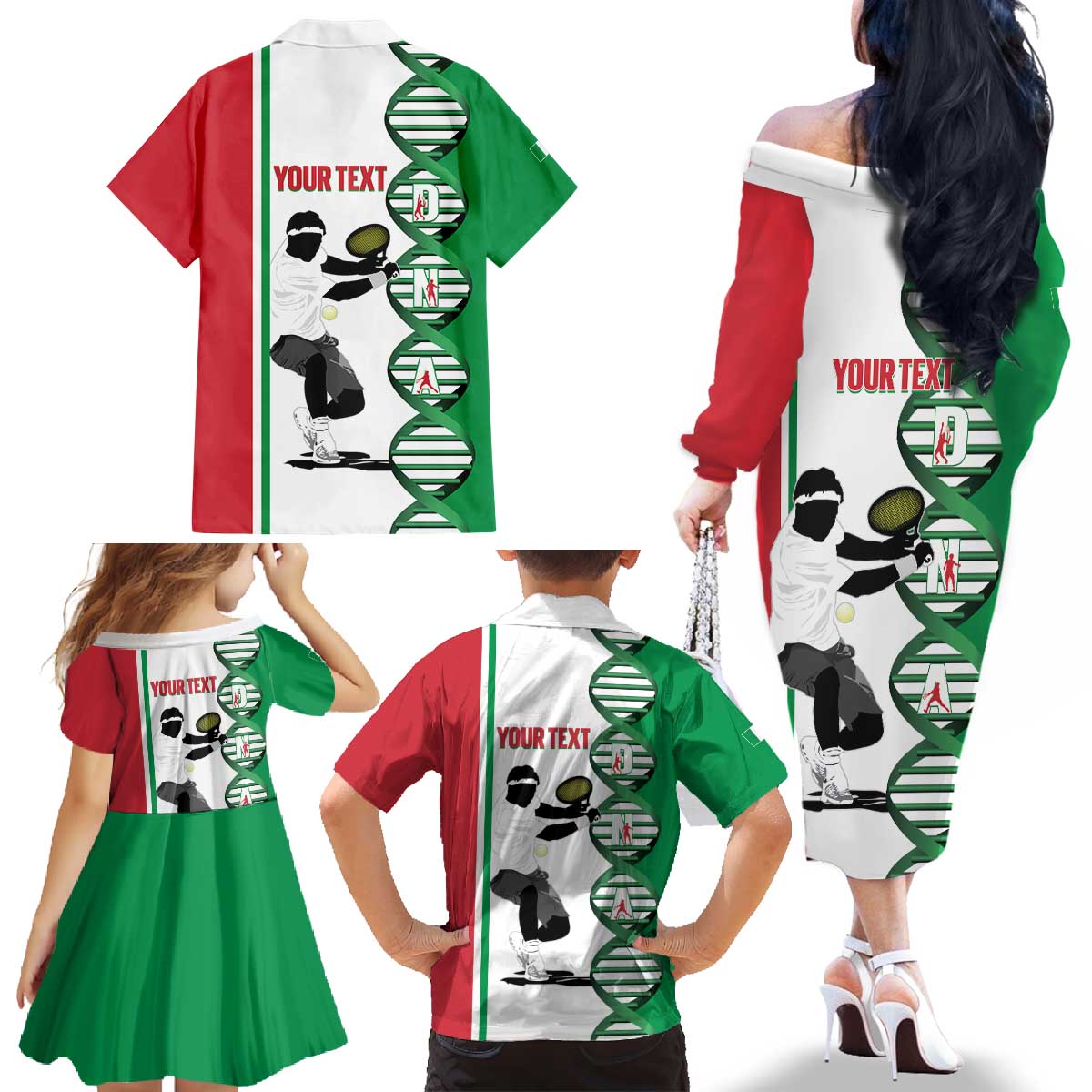 Personalised Italy Tennis Family Matching Off The Shoulder Long Sleeve Dress and Hawaiian Shirt Its In My DNA - Wonder Print Shop