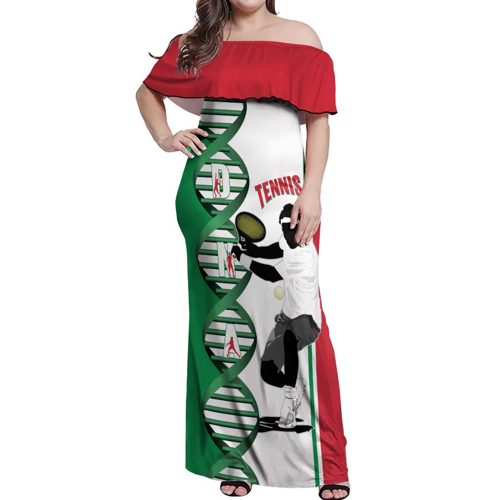 Personalised Italy Tennis Off Shoulder Maxi Dress Its In My DNA - Wonder Print Shop