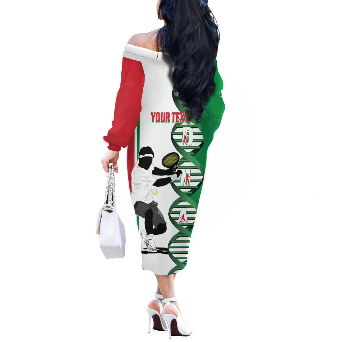 Personalised Italy Tennis Off The Shoulder Long Sleeve Dress Its In My DNA - Wonder Print Shop