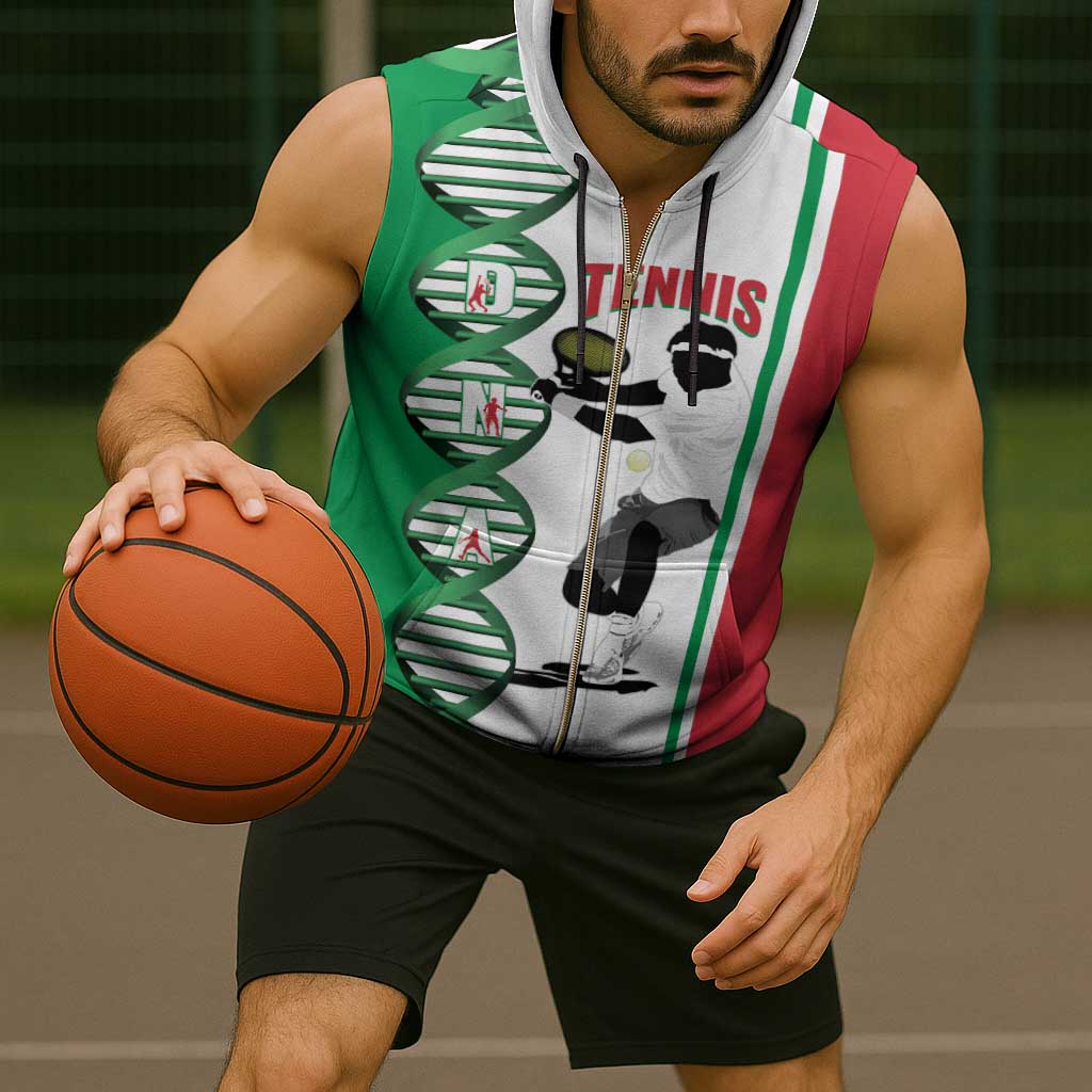 Personalised Italy Tennis Sleeveless Zip Hoodie Its In My DNA - Wonder Print Shop