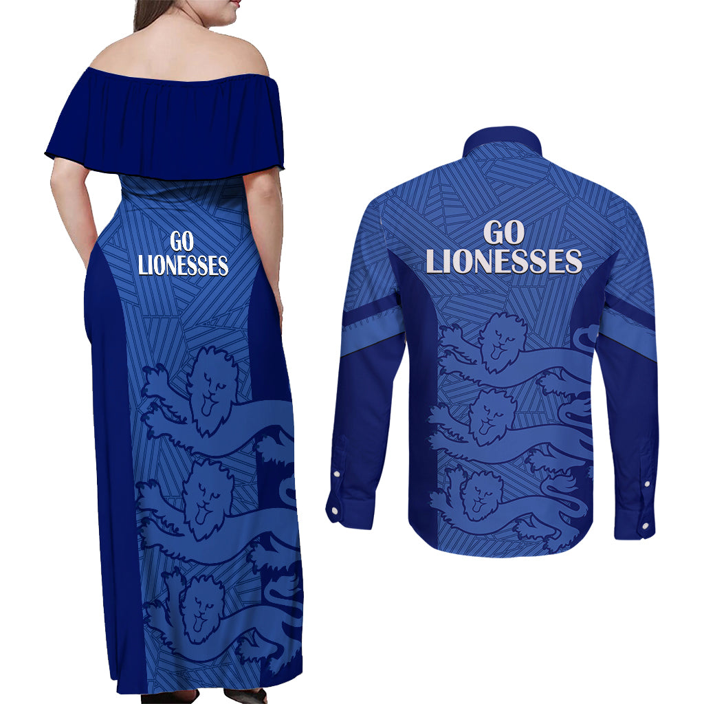 England Football Couples Matching Off Shoulder Maxi Dress and Long Sleeve Button Shirts Go Lionesses 2023 World Cup - Wonder Print Shop