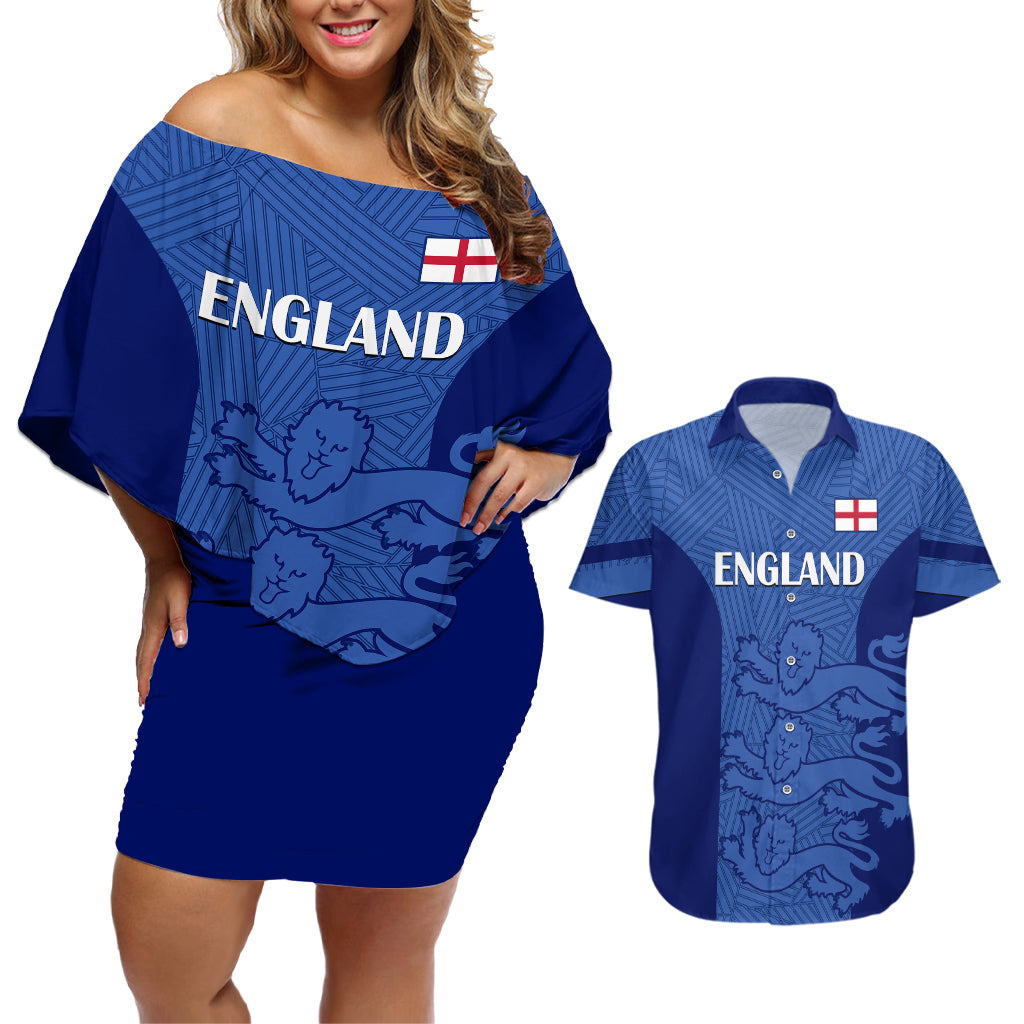 England Football Couples Matching Off Shoulder Short Dress and Hawaiian Shirt Go Lionesses 2023 World Cup - Wonder Print Shop