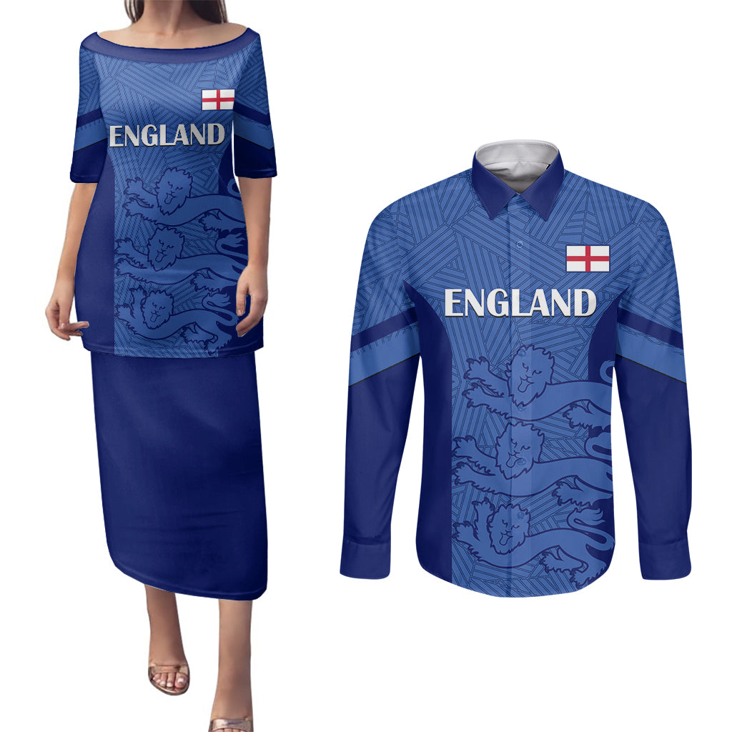 England Football Couples Matching Puletasi Dress and Long Sleeve Button Shirts Go Lionesses 2023 World Cup - Wonder Print Shop