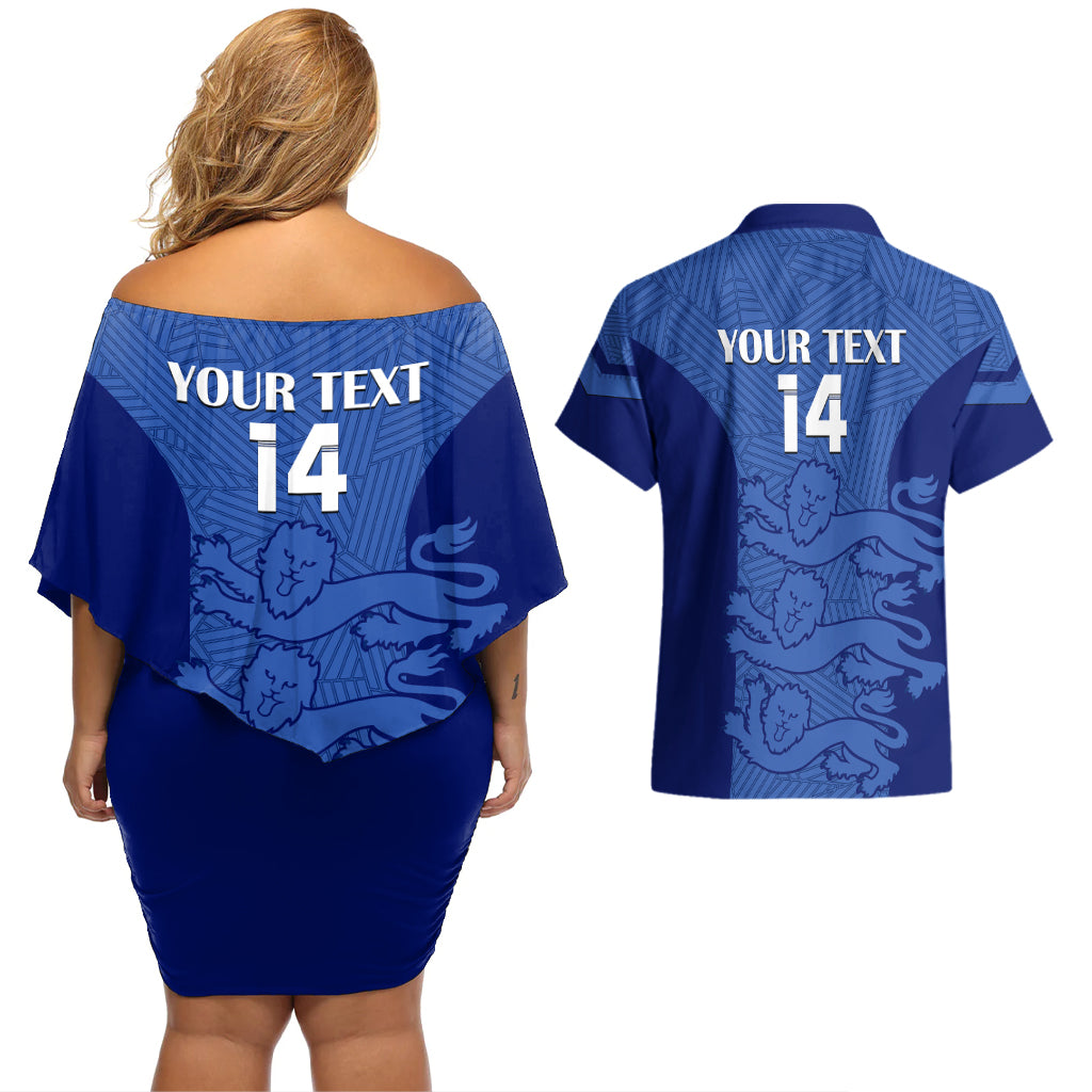 Custom England Football Couples Matching Off Shoulder Short Dress and Hawaiian Shirt Go Lionesses 2023 World Cup - Wonder Print Shop