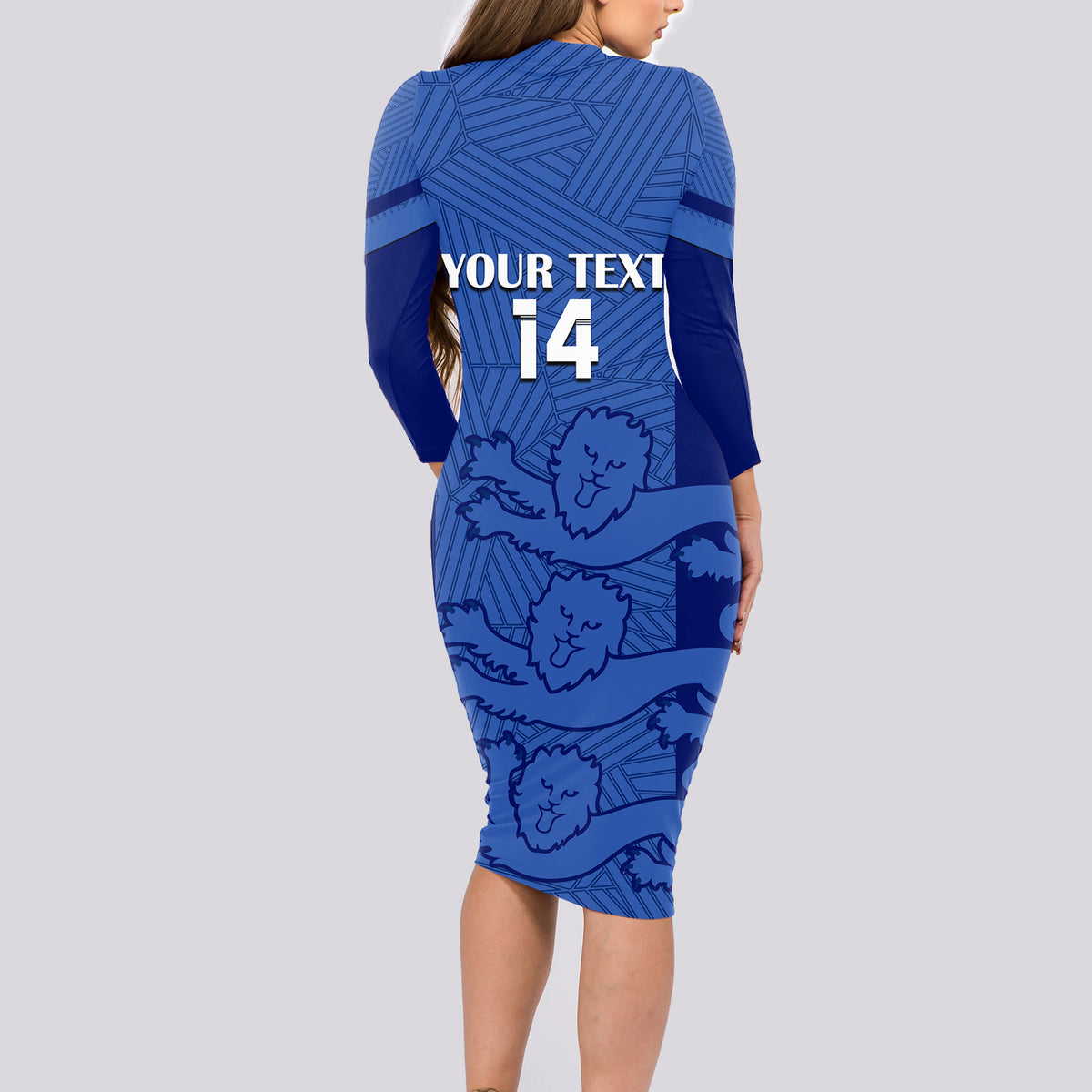 Custom England Football Long Sleeve Bodycon Dress Go Lionesses 2023 World Cup - Wonder Print Shop