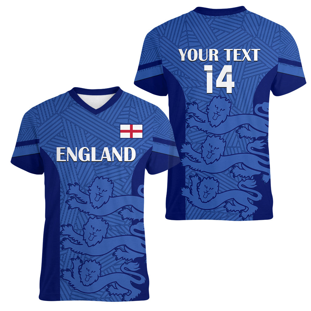 Custom England Football Women V Neck T Shirt Go Lionesses 2023 World Cup - Wonder Print Shop