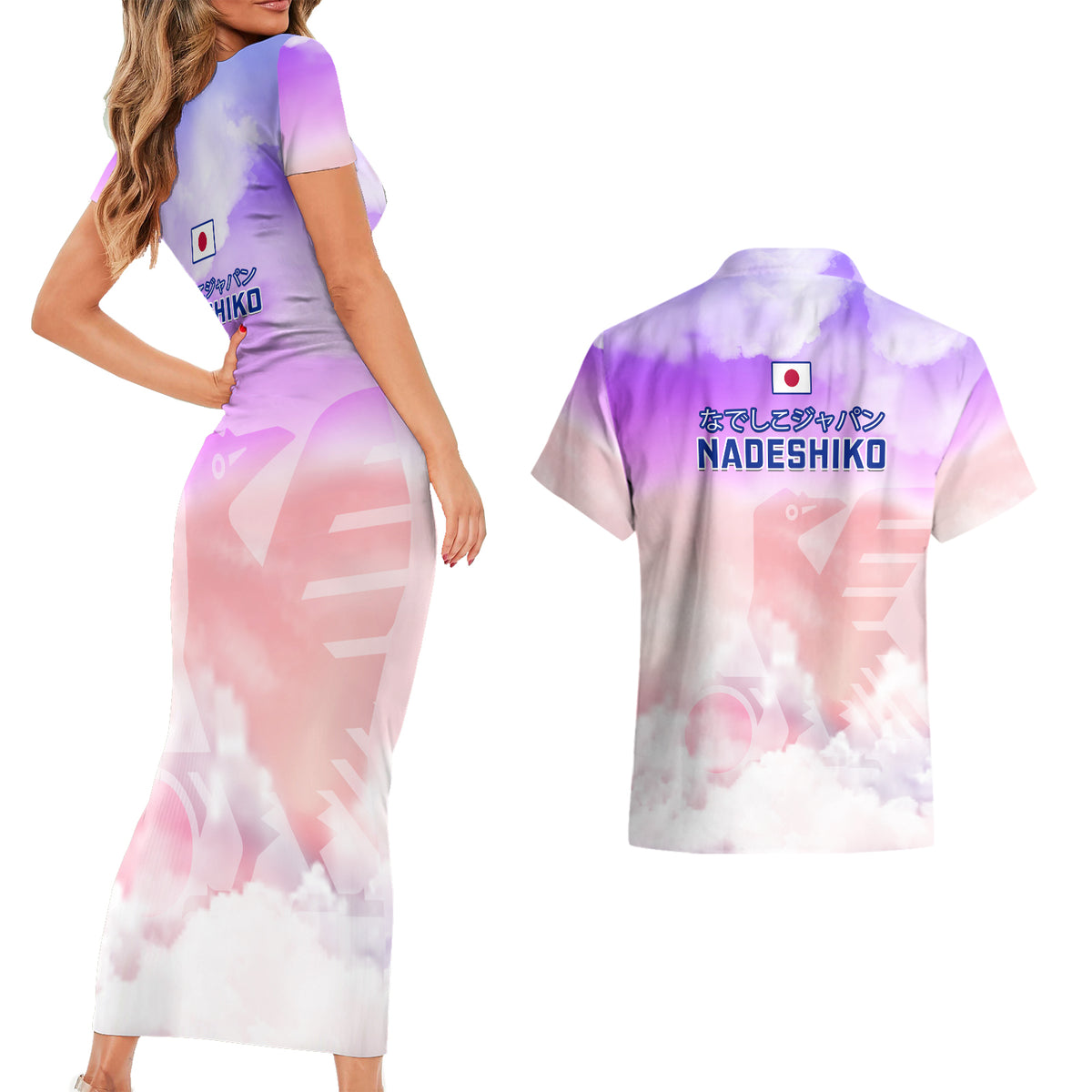 Japan Football Couples Matching Short Sleeve Bodycon Dress and Hawaiian Shirt Go Nadeshiko 2023 World Cup - Wonder Print Shop