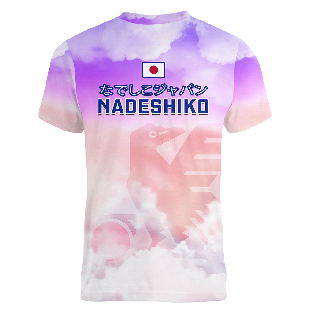 Japan Football Women V Neck T Shirt Go Nadeshiko 2023 World Cup - Wonder Print Shop