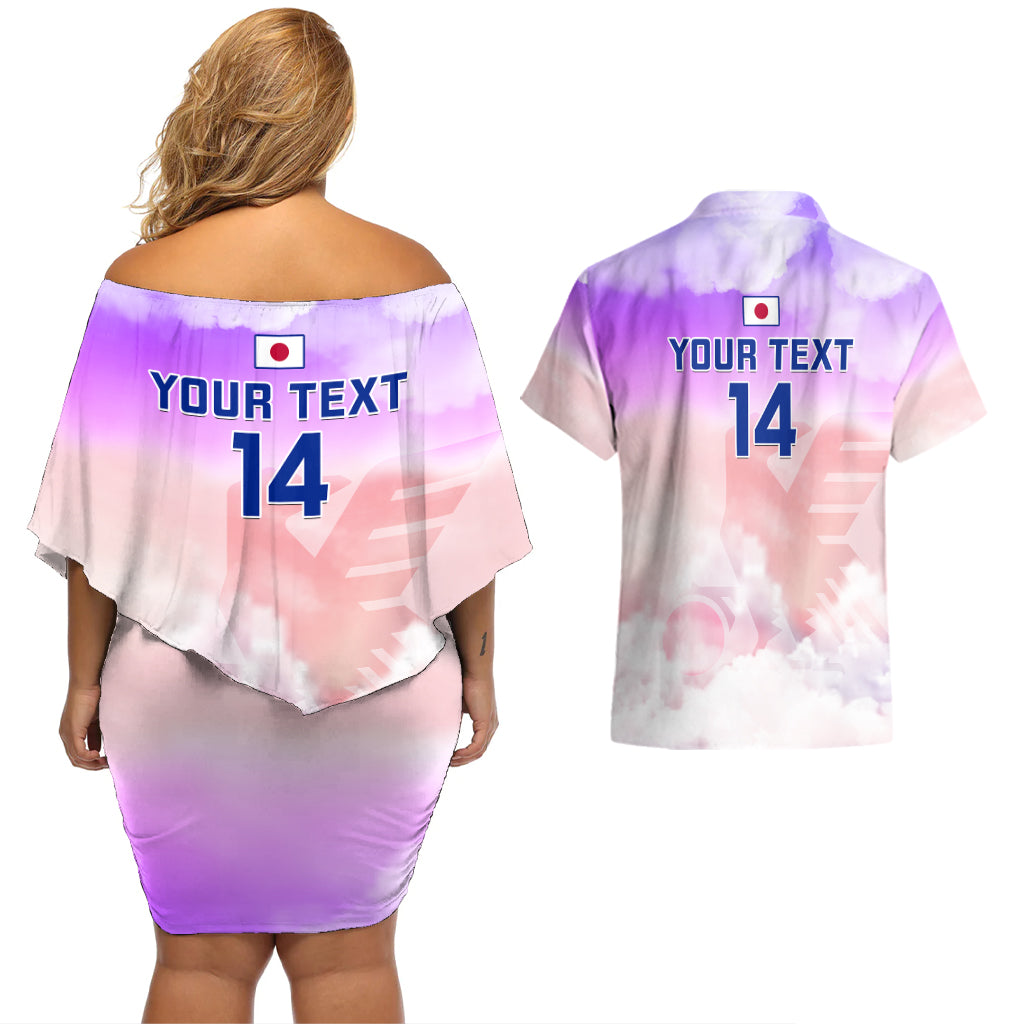 Custom Japan Football Couples Matching Off Shoulder Short Dress and Hawaiian Shirt Go Nadeshiko 2023 World Cup - Wonder Print Shop