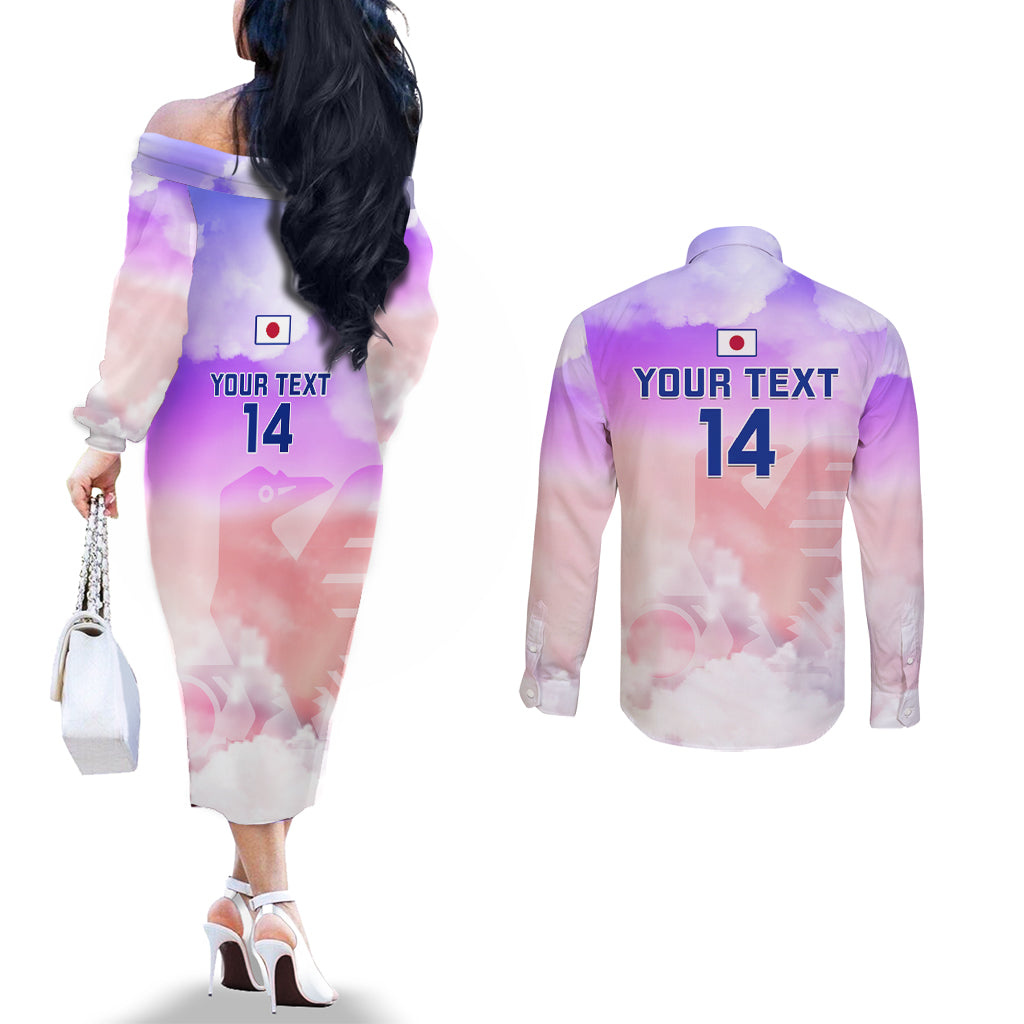 custom-japan-football-couples-matching-off-the-shoulder-long-sleeve-dress-and-long-sleeve-button-shirts-go-nadeshiko-2023-world-cup