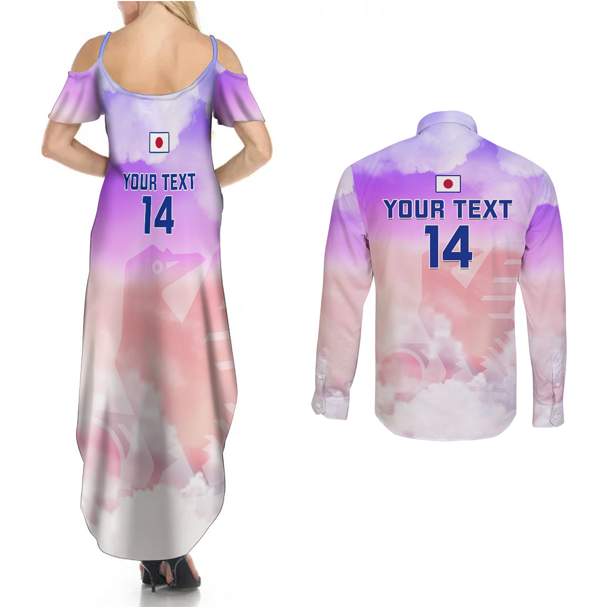 Custom Japan Football Couples Matching Summer Maxi Dress and Long Sleeve Button Shirts Go Nadeshiko 2023 World Cup - Wonder Print Shop