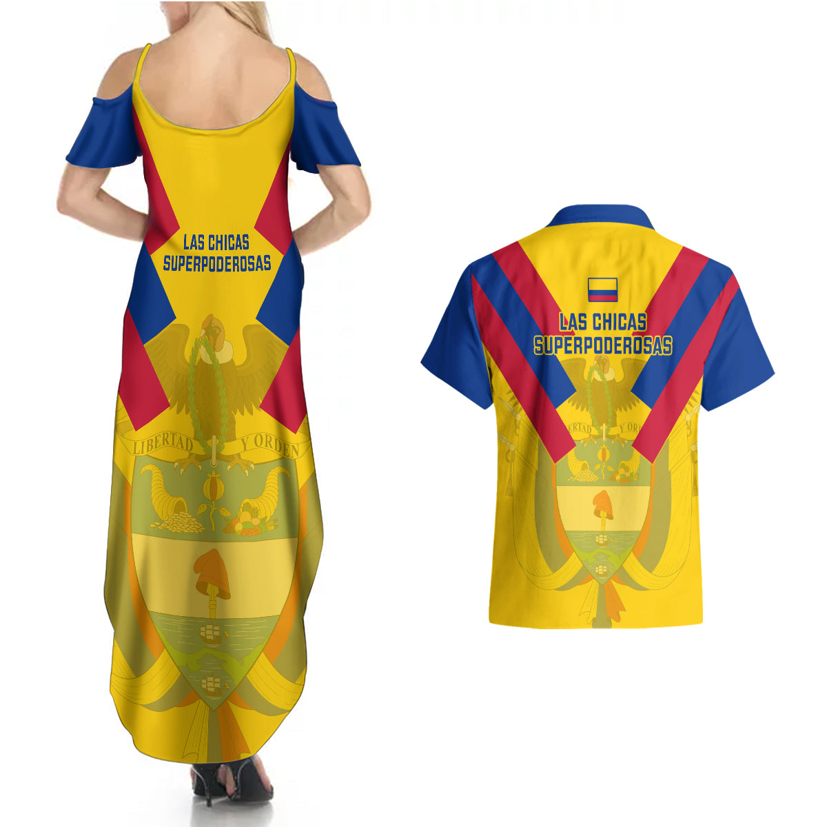 Colombia Football Couples Matching Summer Maxi Dress and Hawaiian Shirt Las Chicas Superpoderosas 2023 World Cup - Wonder Print Shop