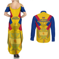 Colombia Football Couples Matching Summer Maxi Dress and Long Sleeve Button Shirts Las Chicas Superpoderosas 2023 World Cup - Wonder Print Shop