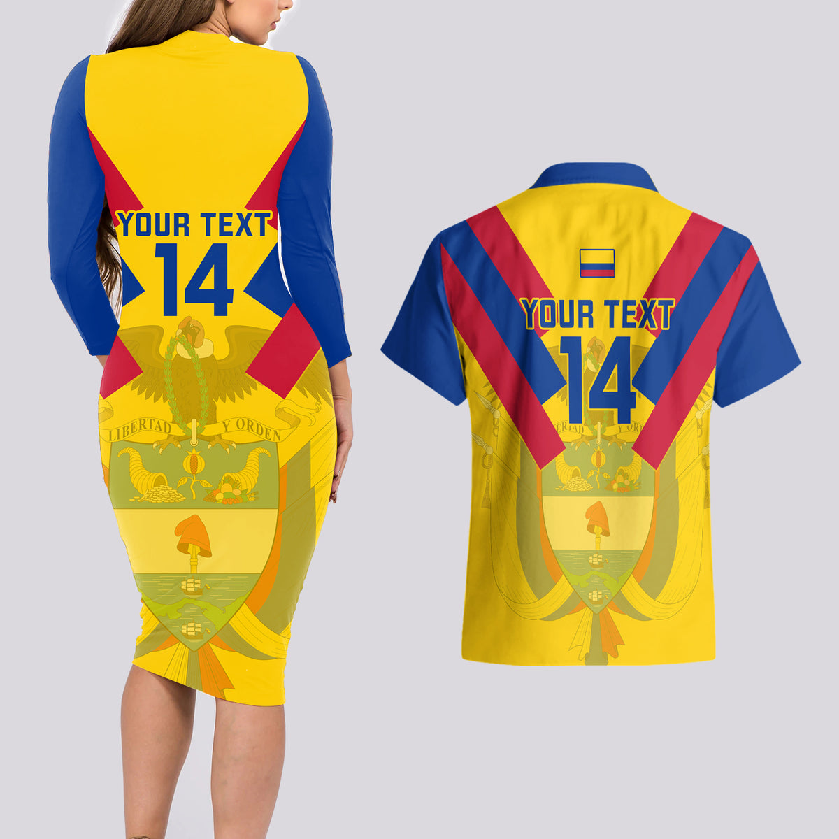 Custom Colombia Football Couples Matching Long Sleeve Bodycon Dress and Hawaiian Shirt Las Chicas Superpoderosas 2023 World Cup - Wonder Print Shop