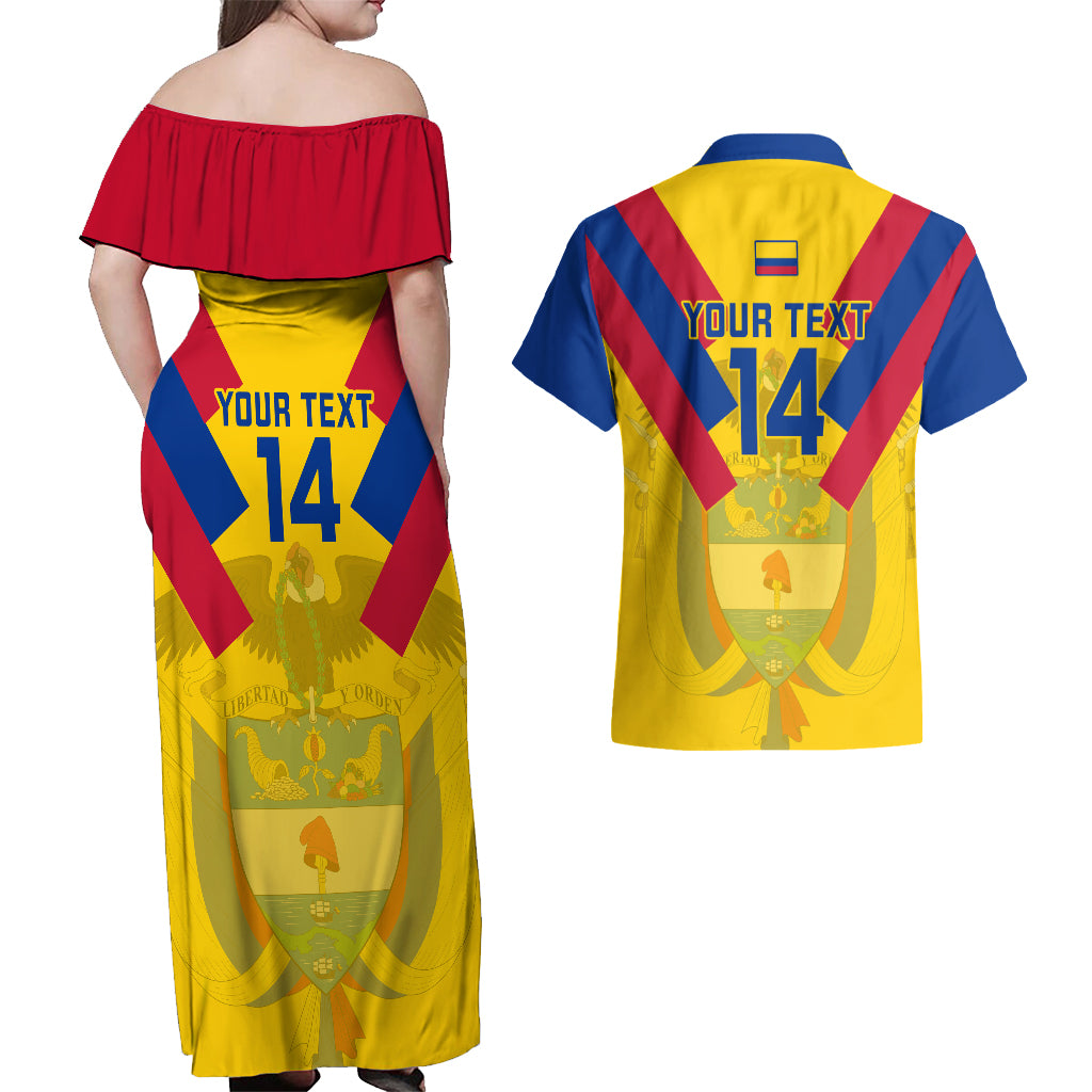 Custom Colombia Football Couples Matching Off Shoulder Maxi Dress and Hawaiian Shirt Las Chicas Superpoderosas 2023 World Cup - Wonder Print Shop