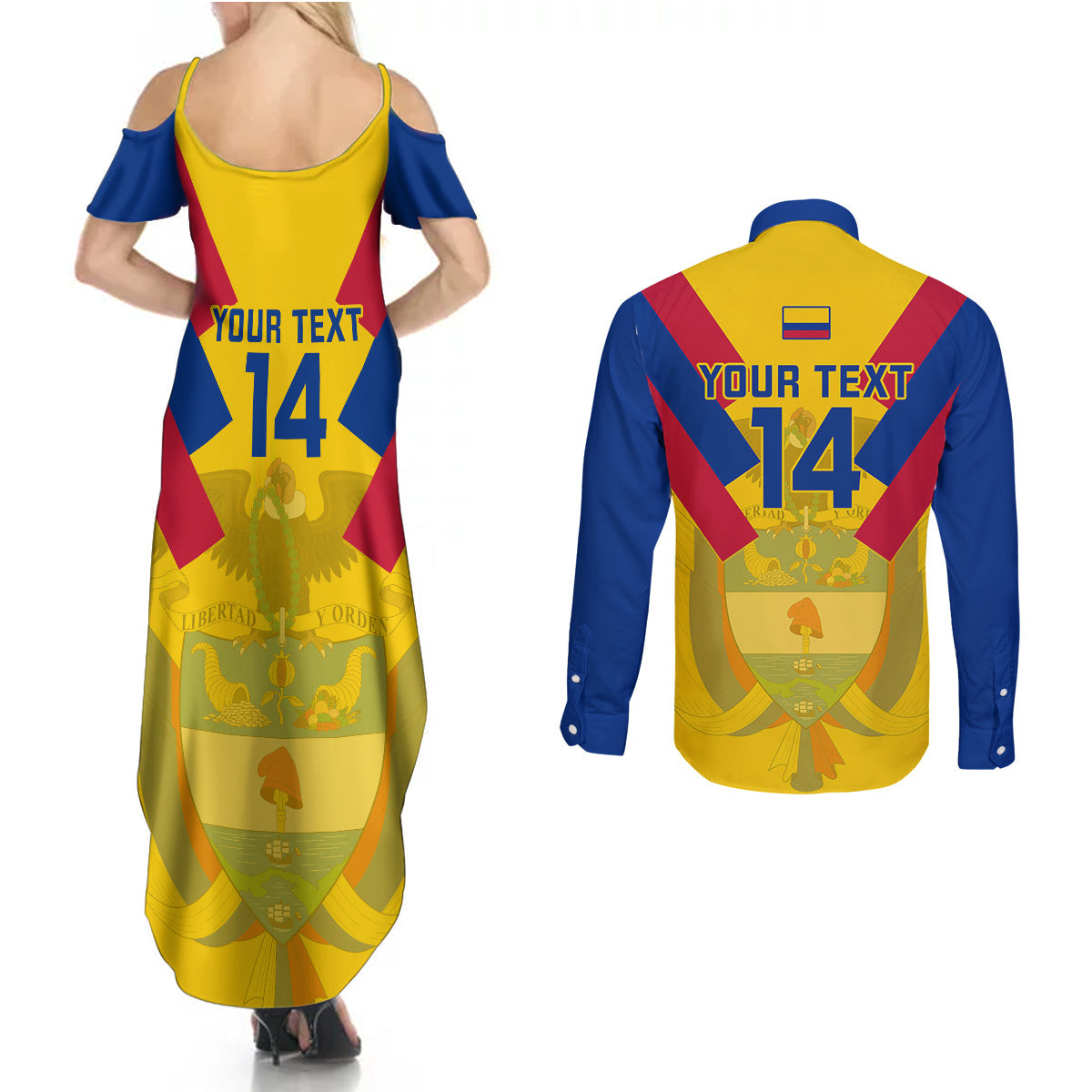 Custom Colombia Football Couples Matching Summer Maxi Dress and Long Sleeve Button Shirts Las Chicas Superpoderosas 2023 World Cup - Wonder Print Shop