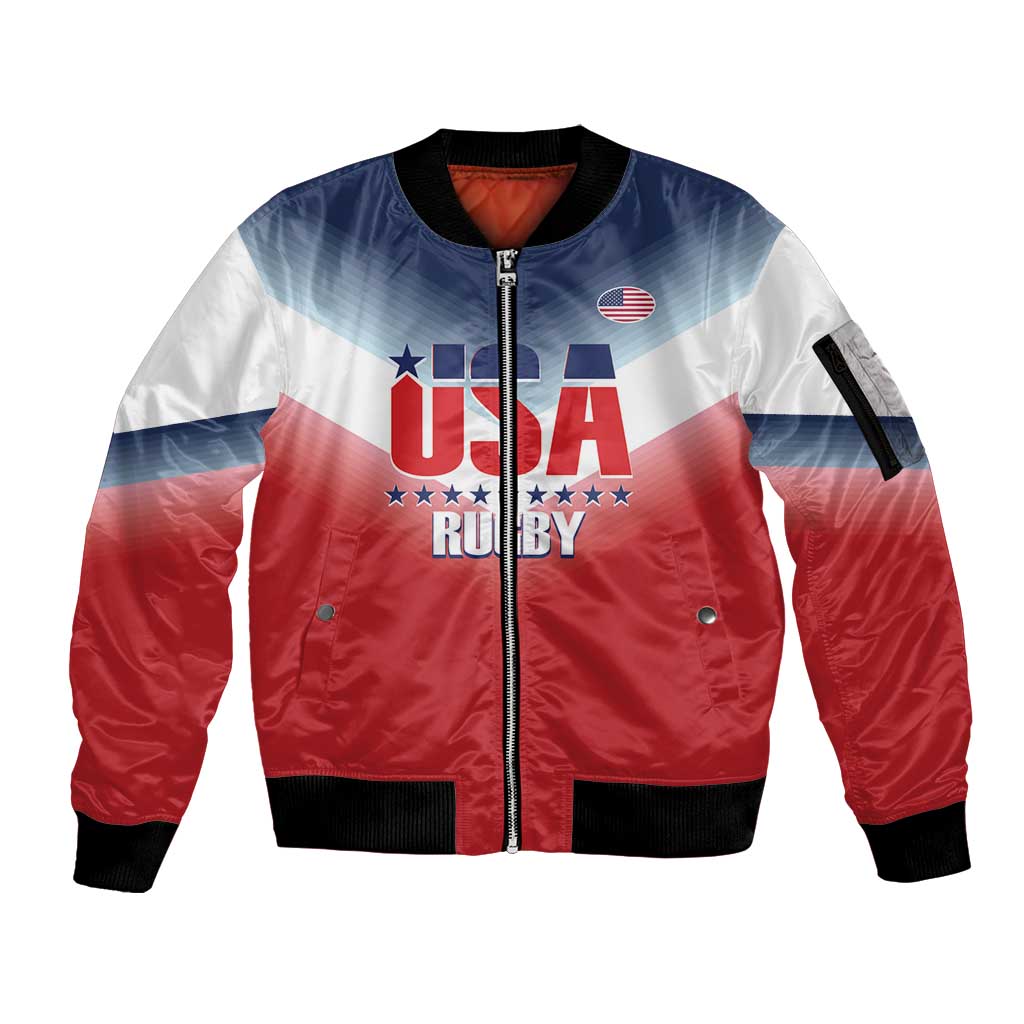 Custom USA Rugby Sleeve Zip Bomber Jacket 2024 Simple Style - Wonder Print Shop