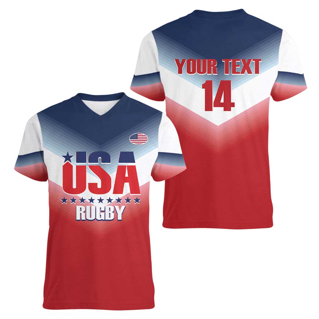 Custom USA Rugby Women V-Neck T-Shirt 2024 Simple Style - Wonder Print Shop
