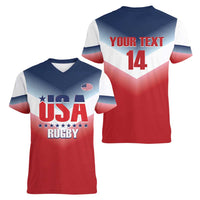 Custom USA Rugby Women V-Neck T-Shirt 2024 Simple Style - Wonder Print Shop